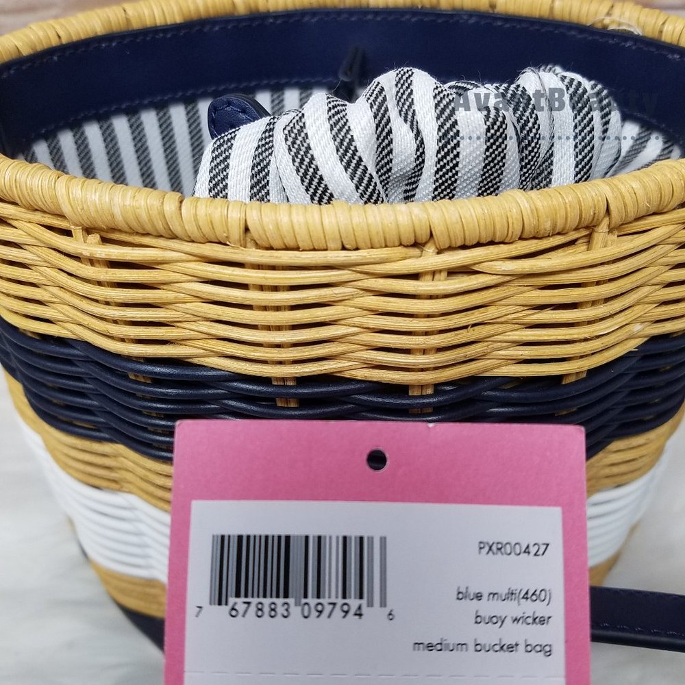 Kate Spade Medium Bucket Bag Buoy Wicker Blue Mult - Picture 9 of 16